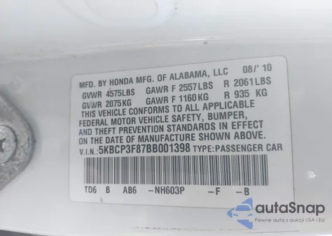 2011 Honda Accord 3.5 Ex-L z USA, uszkodzony, nr VIN 5KBCP3F87BB001398